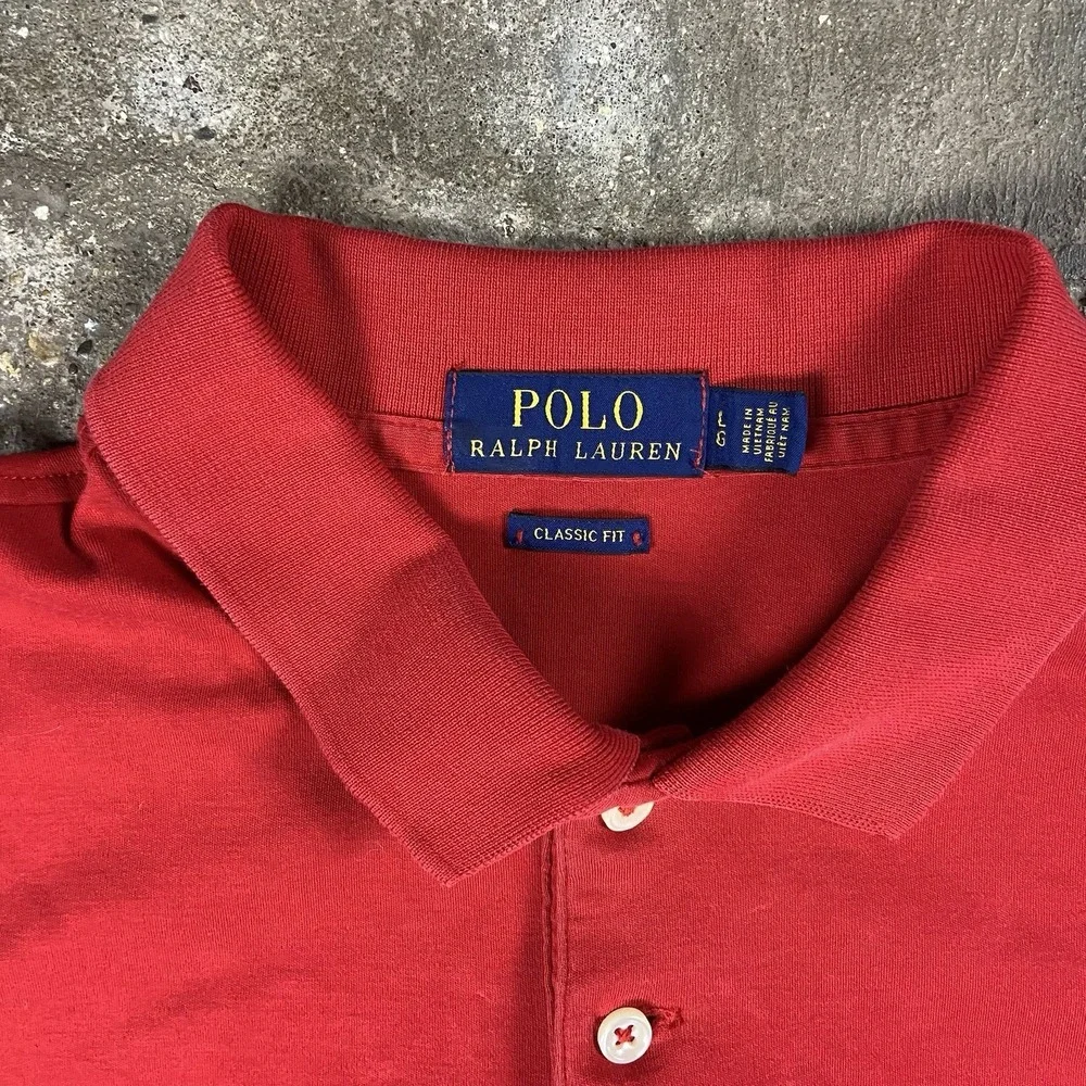 Polo Ralph Lauren Polo Shirt Size Large Red Classic Fit Short Sleeve Blue Pony‎